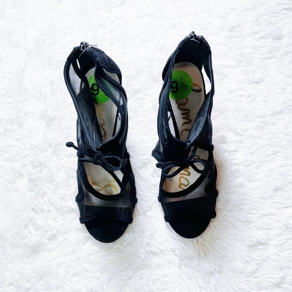 Sam Edelman Black Mesh Heels Open Toe Bow Accent SZ9.5 - Picture 8 of 8